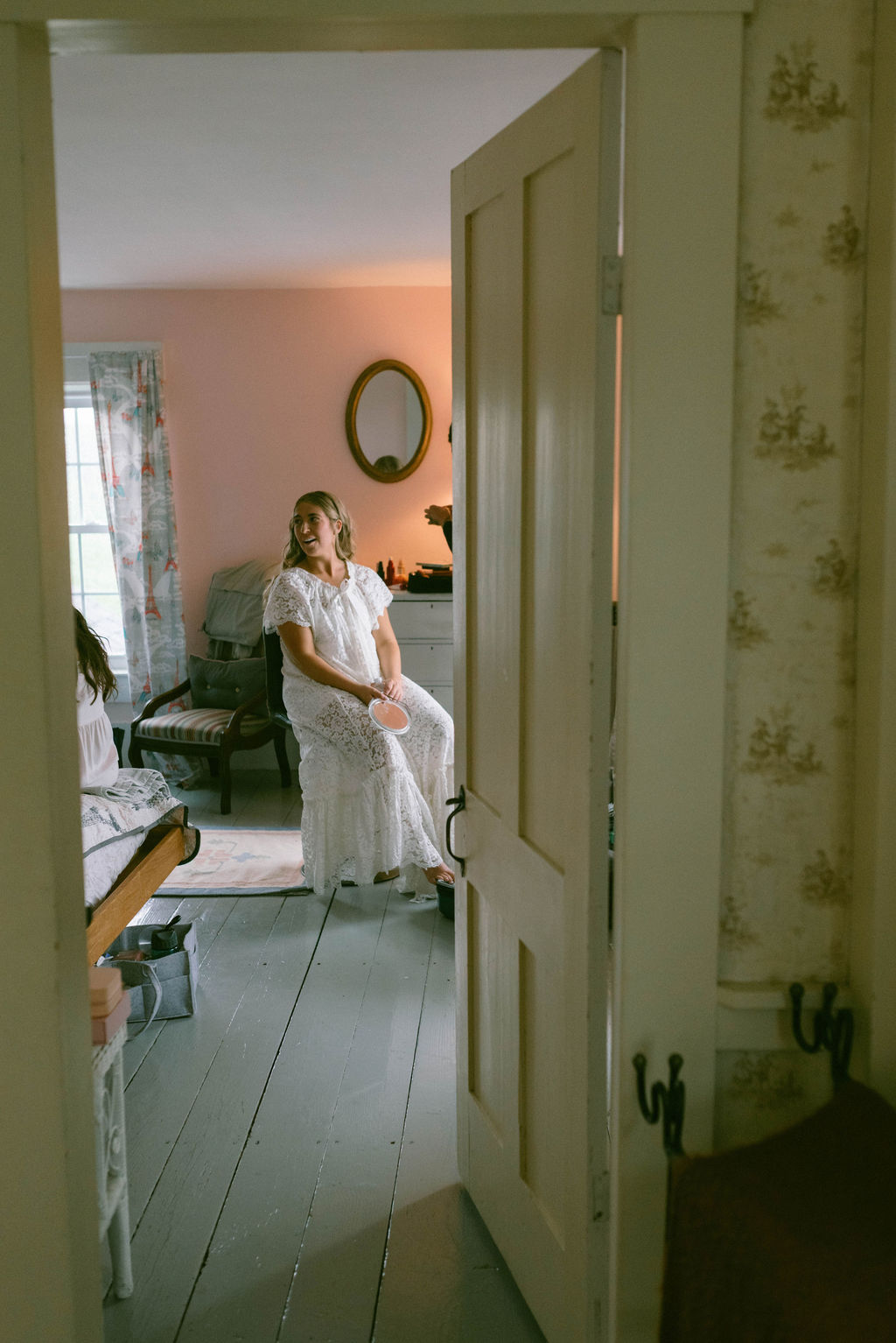 bride getting ready Saddle Hill Farm wedding