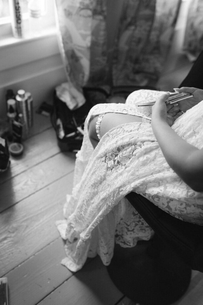 bride getting ready Saddle Hill Farm wedding