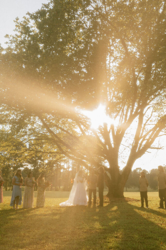 Colorful and Eclectic Backyard Intimate Wedding Day in Georgia Thrifted dress & mary janes