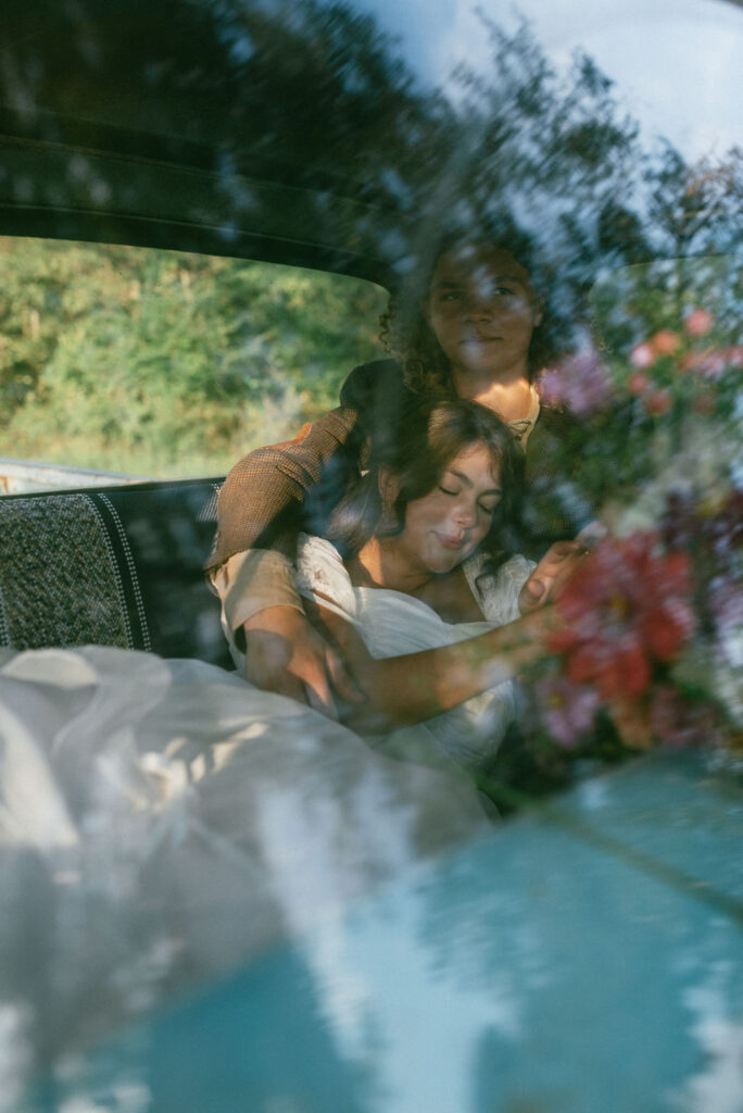 Colorful and Eclectic Backyard Intimate Wedding Day in Georgia Thrifted dress & mary janes