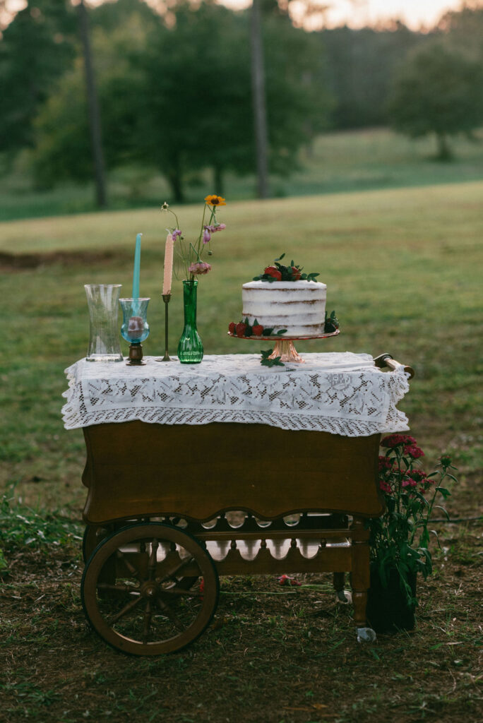 Colorful and Eclectic Backyard Intimate Wedding Day in Georgia Thrifted dress & mary janes