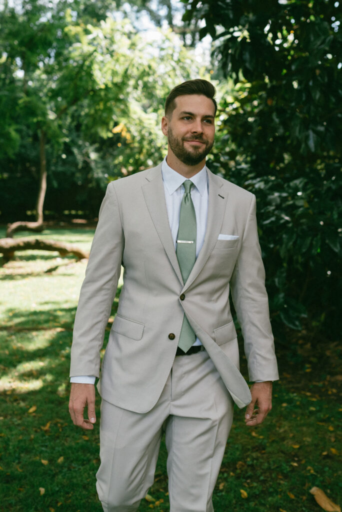 stunning groom before the fall mountain wedding ceremony 