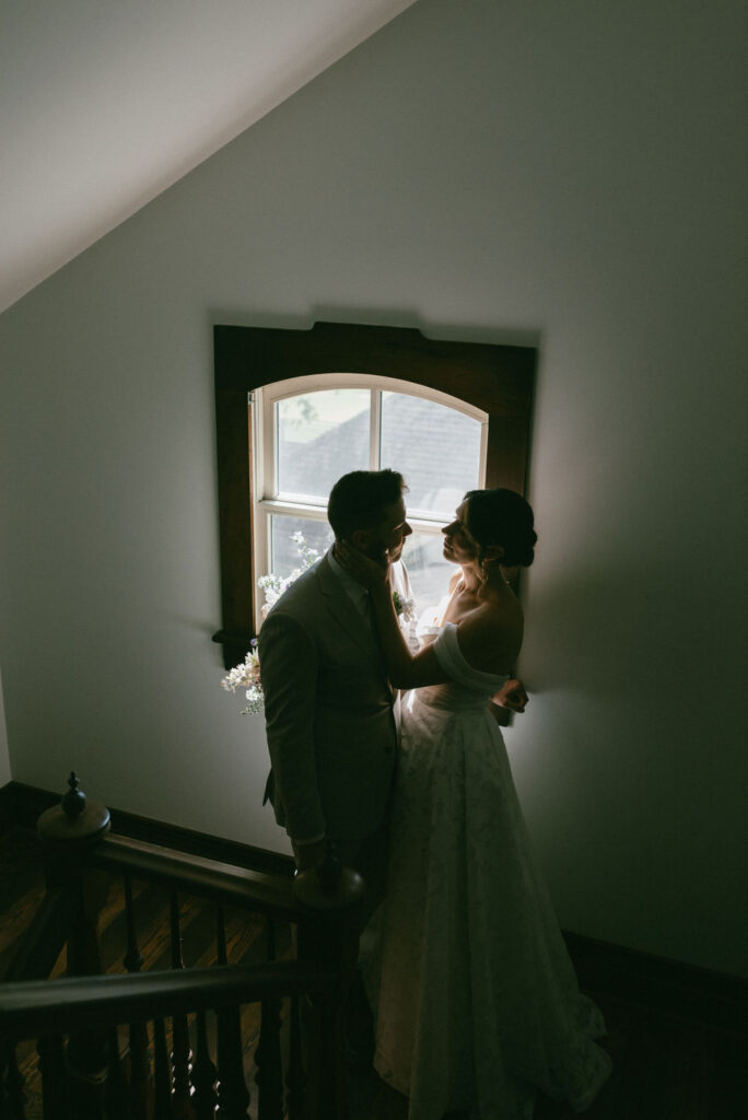 bride and groom at their fall mountain wedding 
