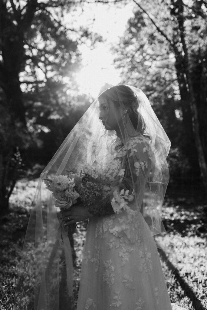 bride before her intimate backyard wedding 
