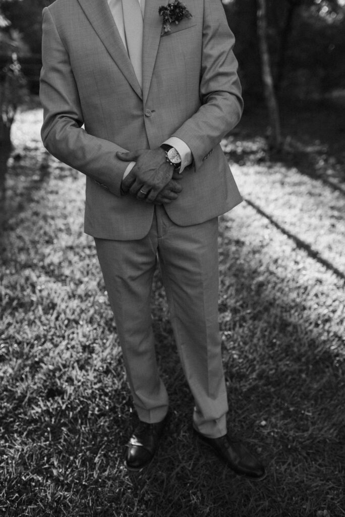 tuxedo that the groom used for his intimate backyard wedding