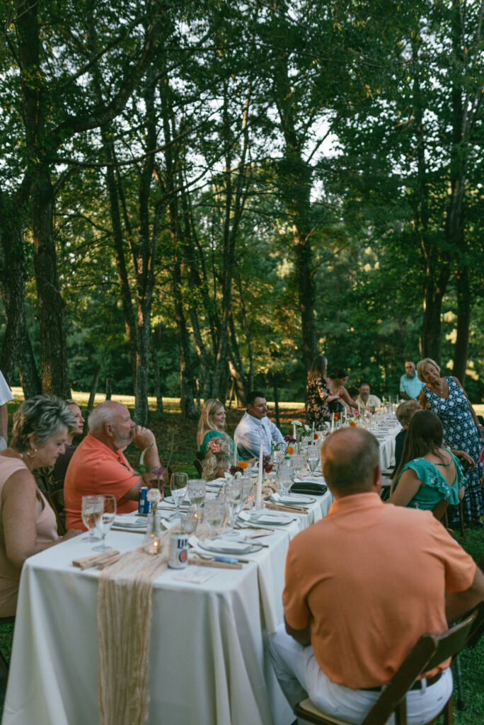 guests at the intimate backyard wedding reception 