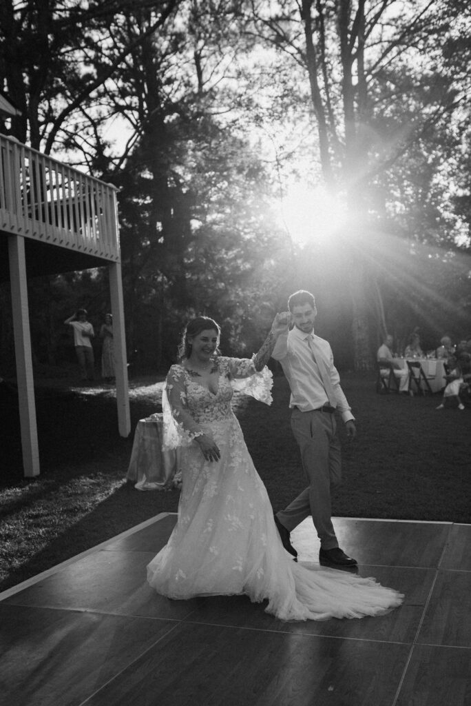 b&w photo of the couple dancing
