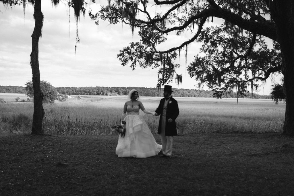 b&w portrait of the bride and groom 