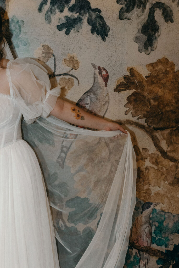 stunning shot of the brides ethereal wedding day dress
