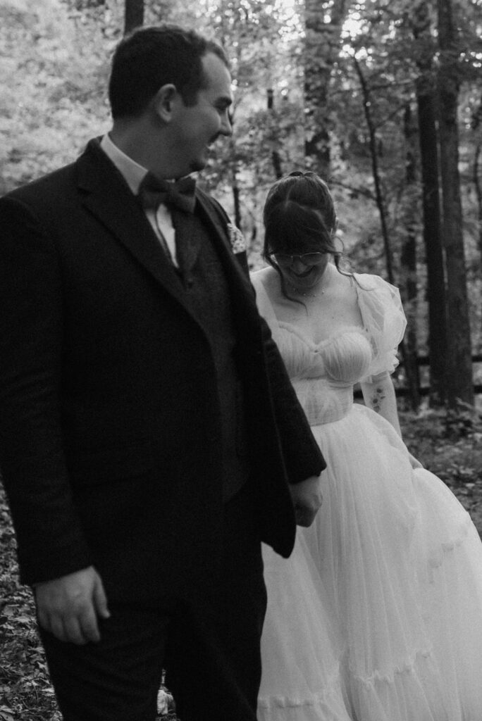 b&w photo of the bride and groom