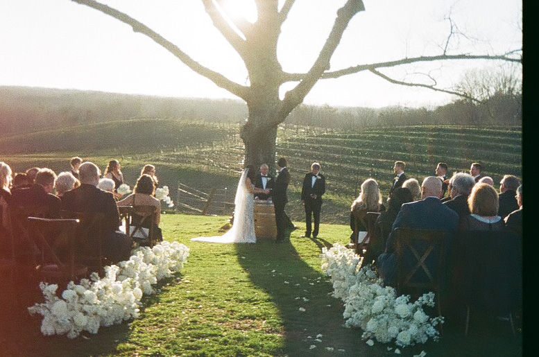 film photo of winery wedding ceremony