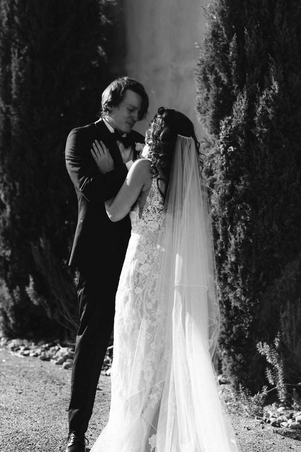 First look with bride and groom groom crying