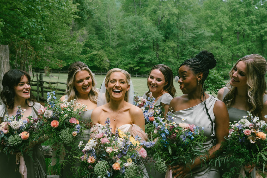 Woodland fairytale wedding bride and bridesmaids 