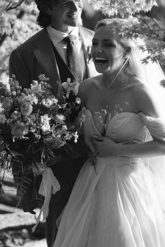 Bride and groom celebrating after their wedding ceremony