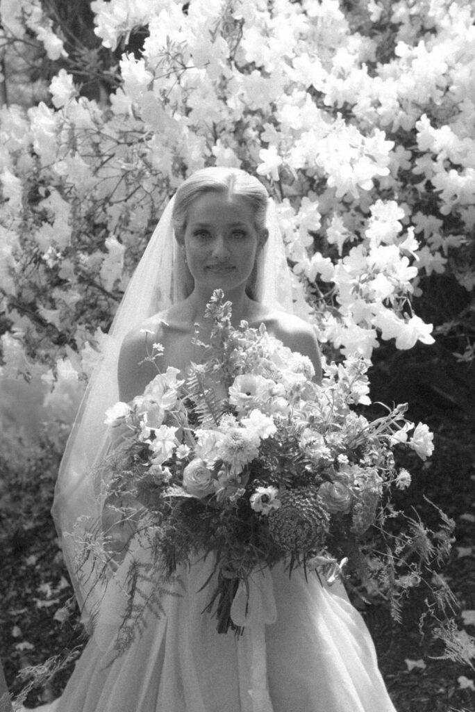 Bride in custom carol Hannah gown 