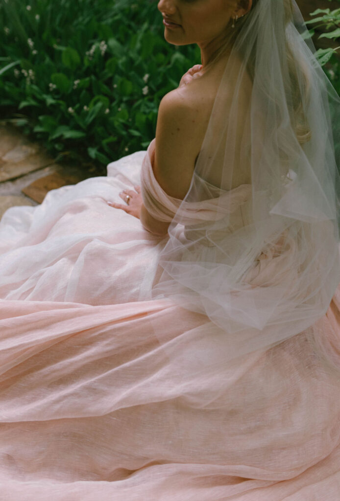 fairytale bride portraits in pink dress