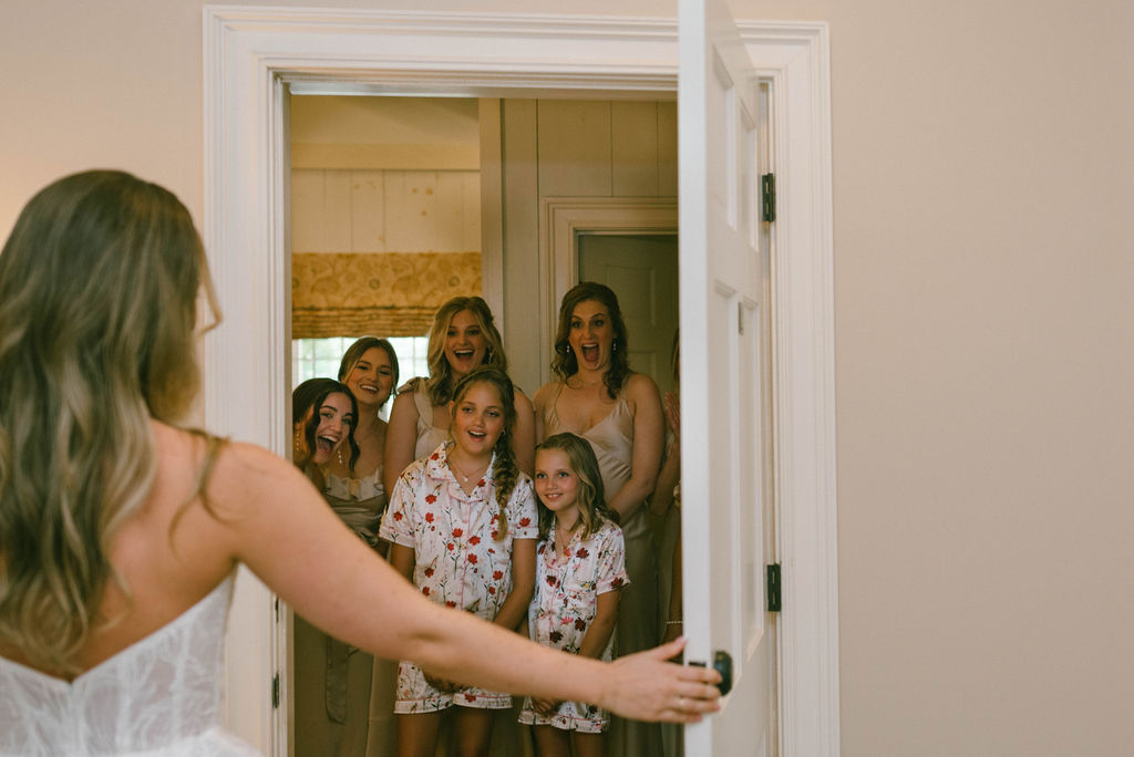 First look with bridesmaids