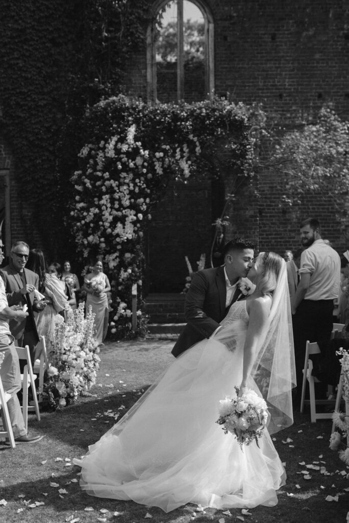 Bride and groom walking down the isle