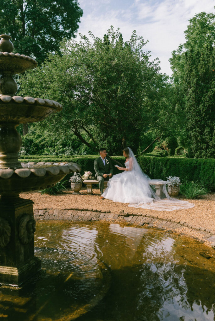 Bride and groom reading their private vows