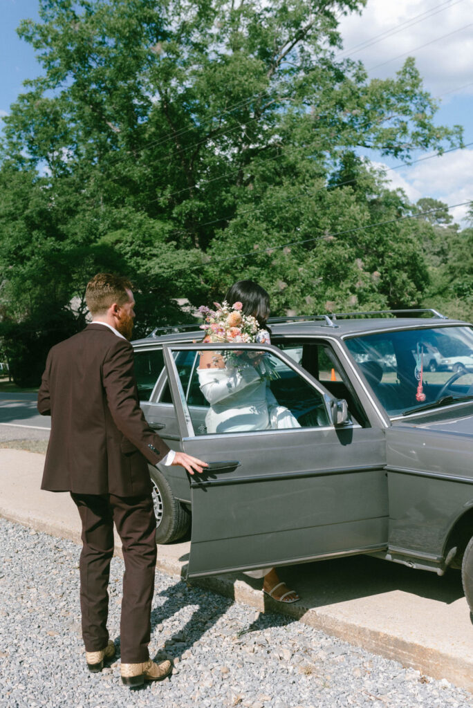 bride and groom leaving the reception