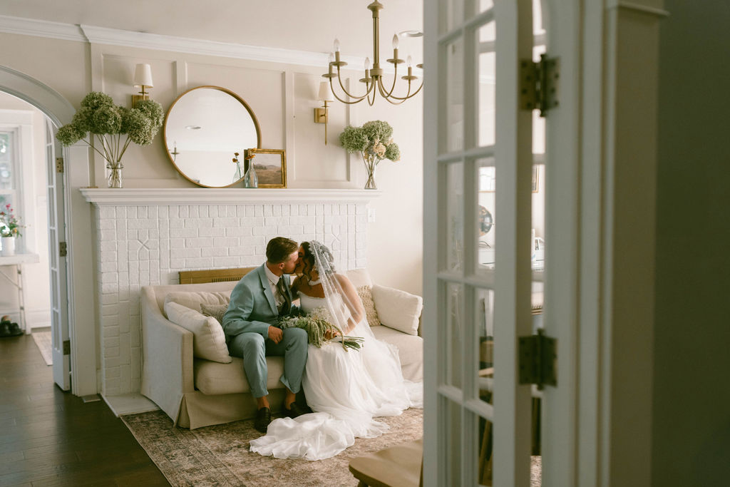 bride & groom portraits at a jane austen inspired intimate backyard wedding