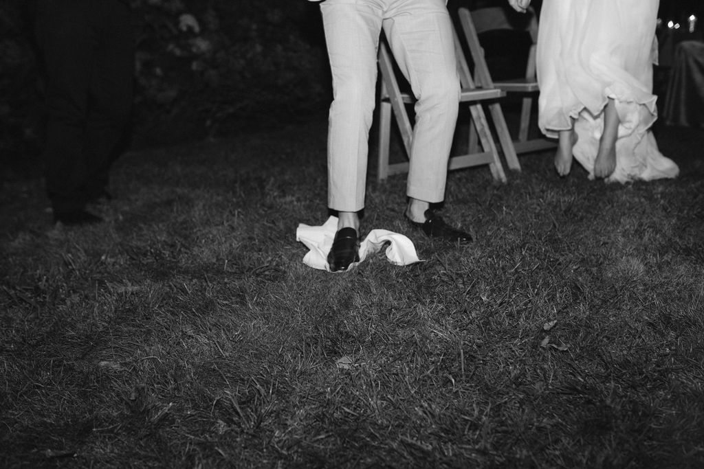 intimate backyard wedding reception details, breaking the glass