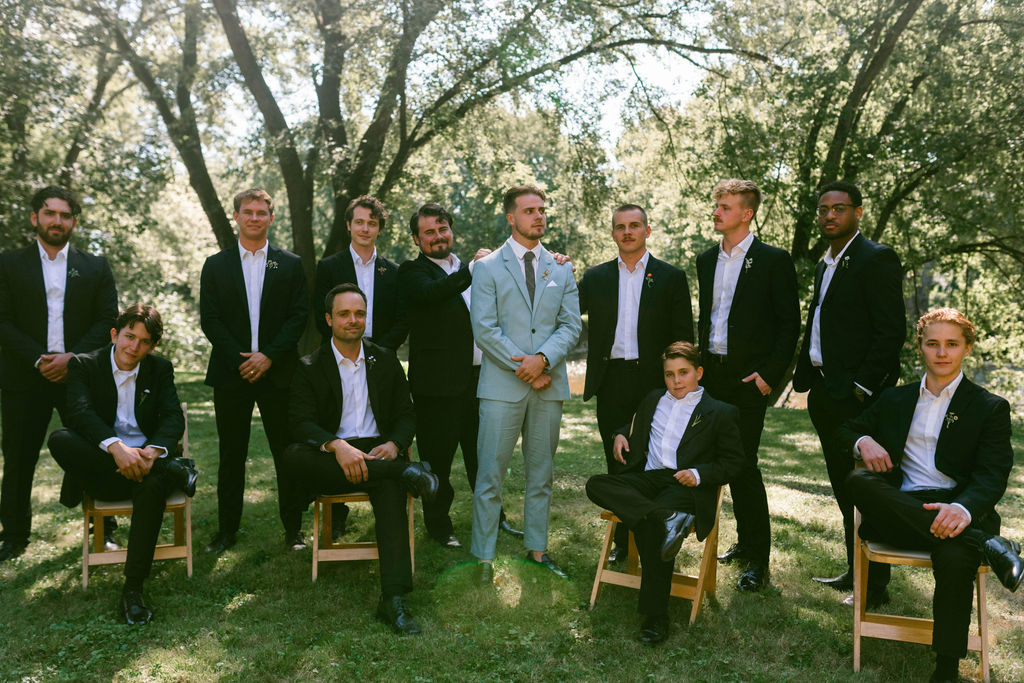 groom & groomsmen getting ready at jane austen inspired intimate backyard wedding