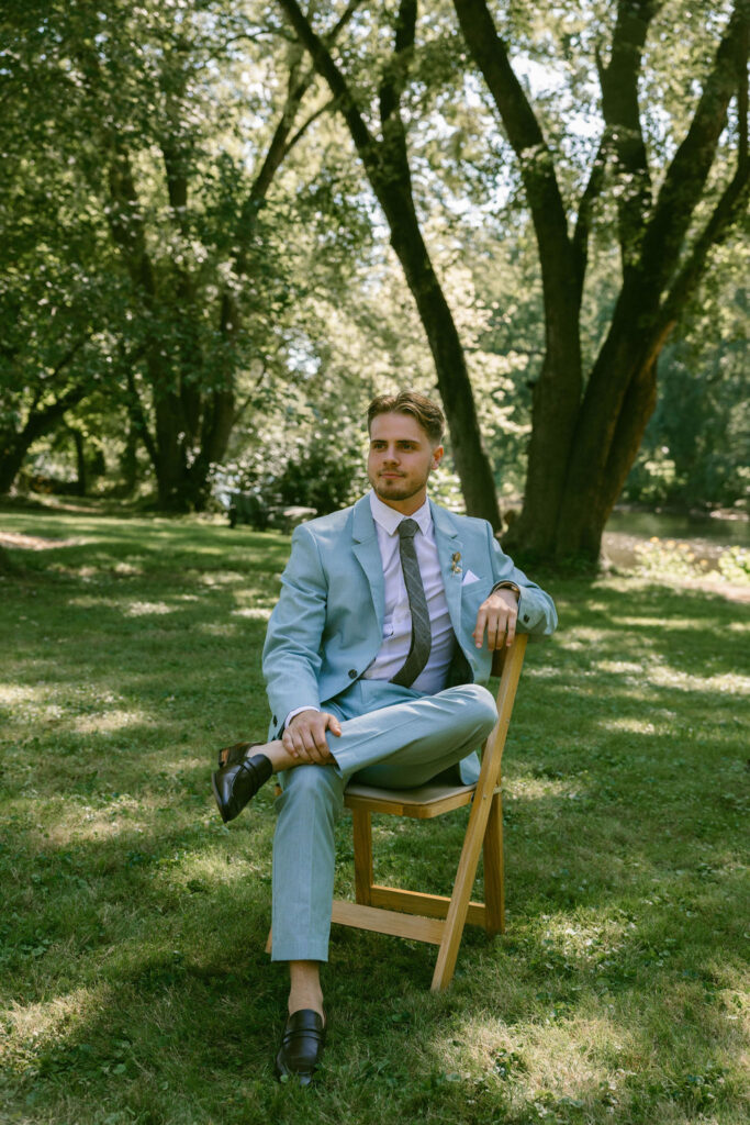 groom groomsmen getting ready at jane austen inspired intimate backyard wedding