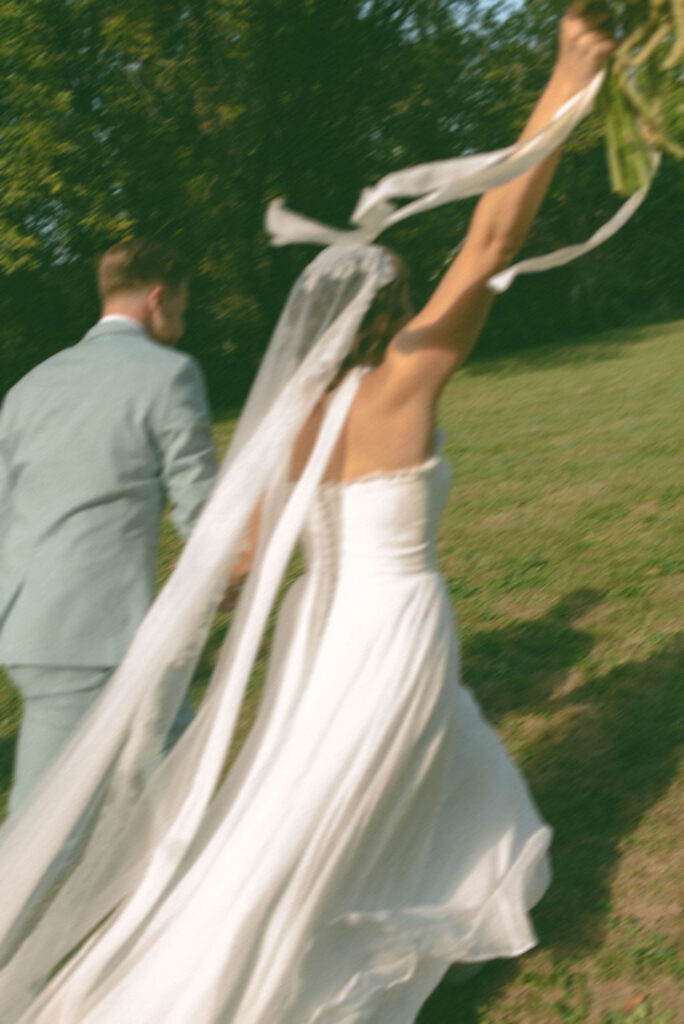 bride & groom after ceremony at a jane austen inspired intimate backyard wedding