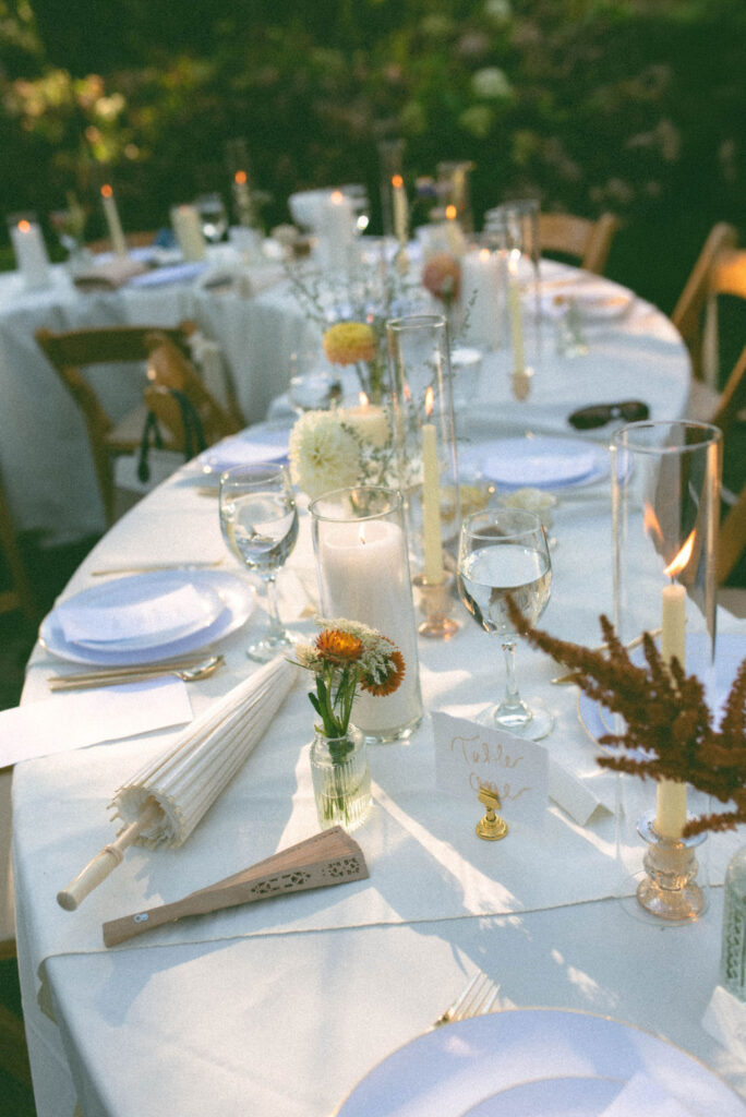 reception details at a jane austen inspired intimate backyard wedding