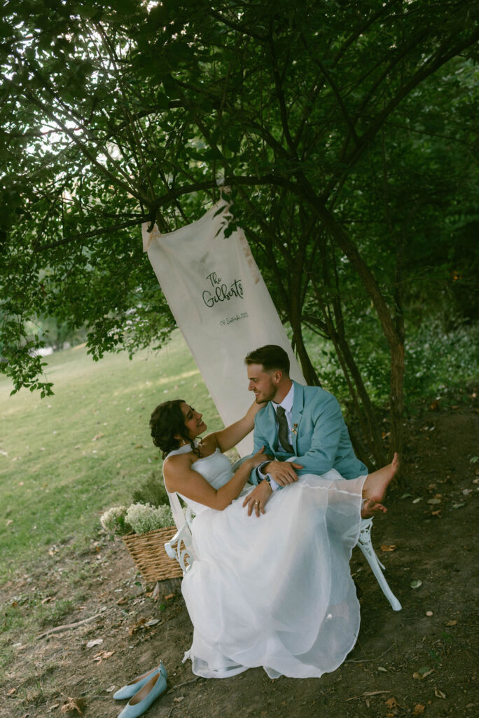 bride & groom portraits at a jane austen inspired intimate backyard wedding