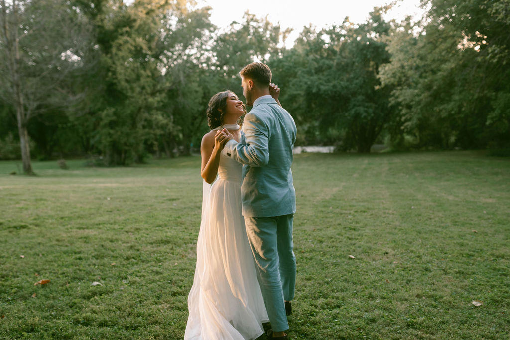 bride & groom portraits at a jane austen inspired intimate backyard wedding