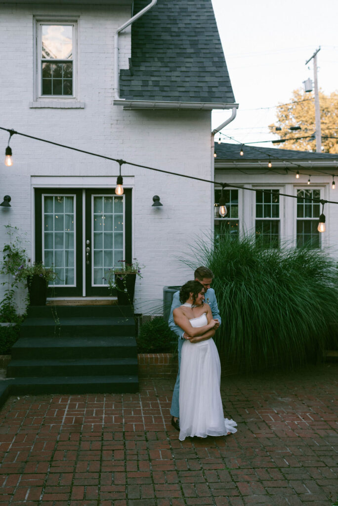 bride & groom portraits at a jane austen inspired intimate backyard wedding