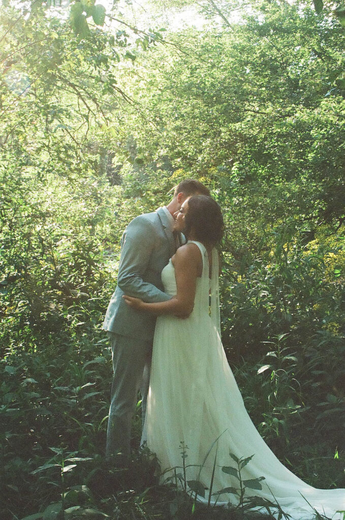 bride & groom portraits at a jane austen inspired intimate backyard wedding 35 mm film
