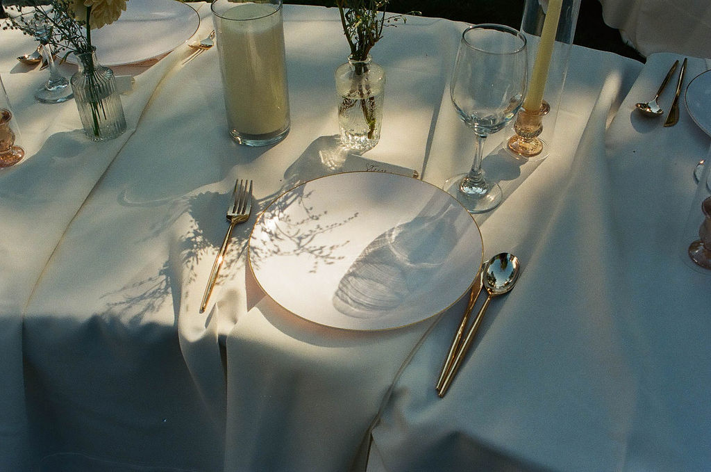 reception details at a jane austen inspired intimate backyard wedding