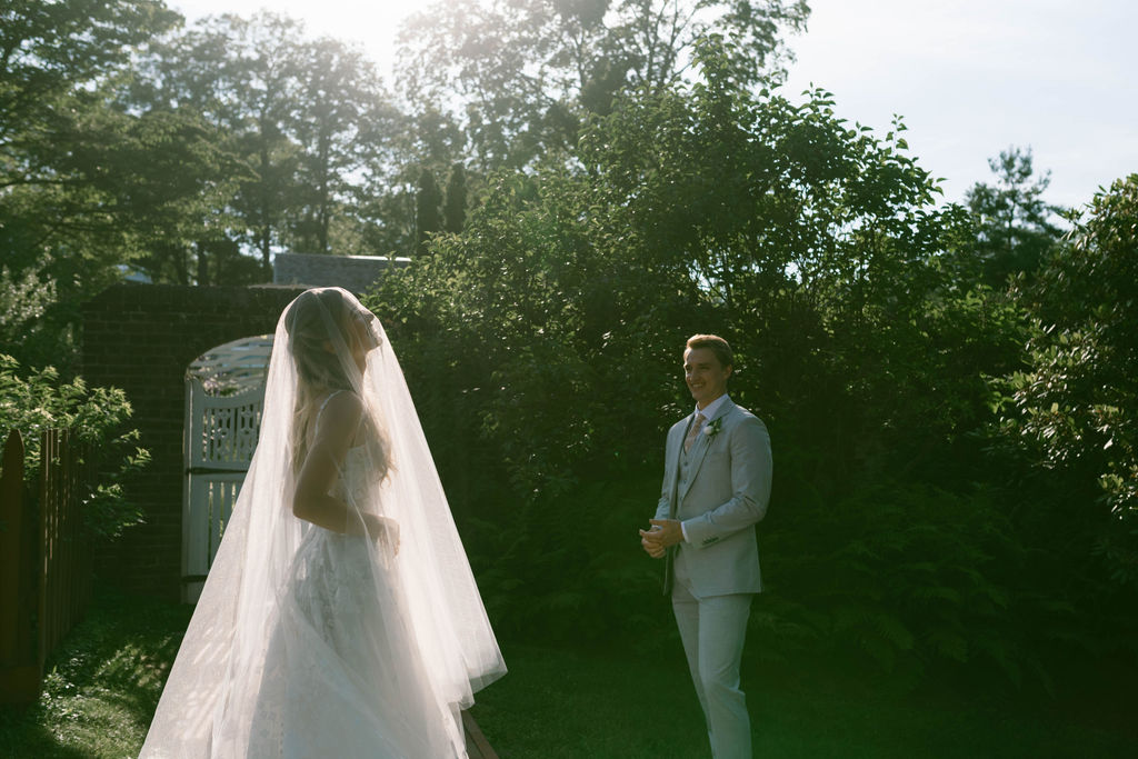 A Romantic Connecticut garden wedding Keeler Tavern Museum bride and groom