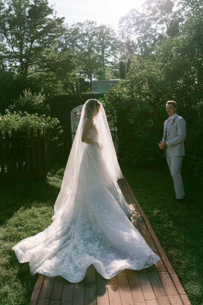 bride & groom romantic Connecticut garden wedding