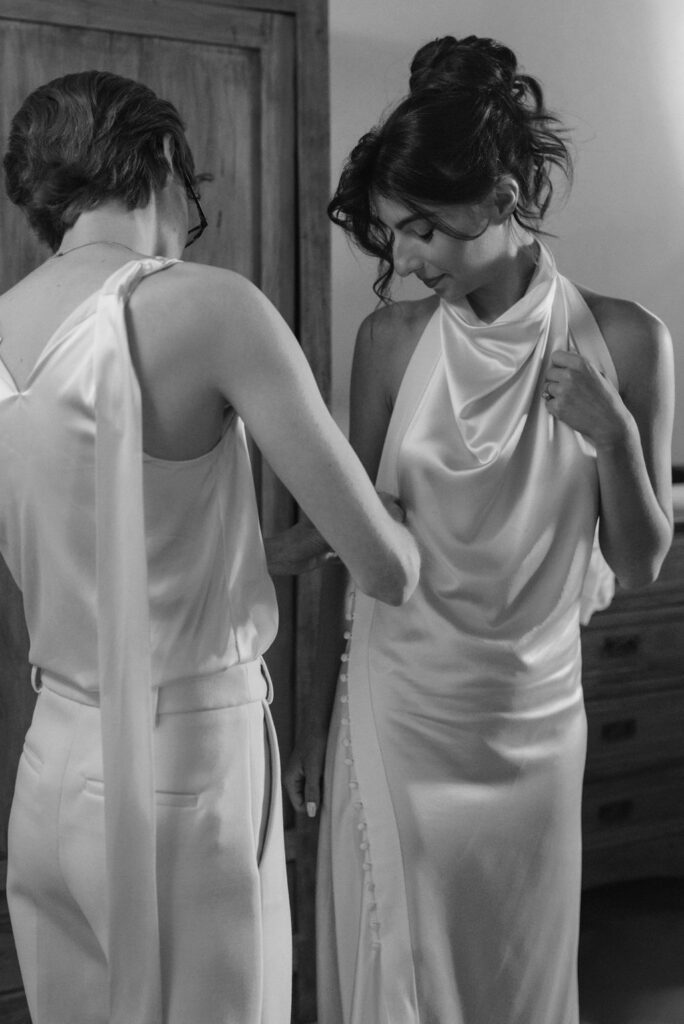 an intimate Italian escape wedding bride's getting ready together 