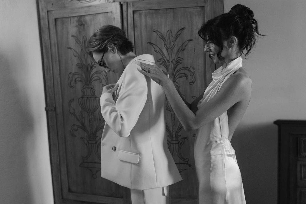 an intimate Italian escape wedding bride's getting ready together 