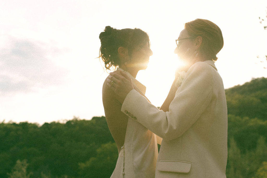 an intimate Italian escape wedding lgbtq wedding reception in an olive tree grove