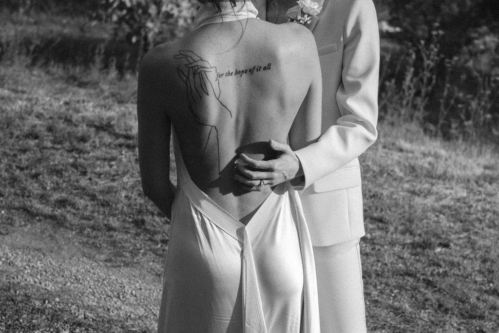 an intimate Italian escape wedding lgbtq wedding reception in an olive tree grove