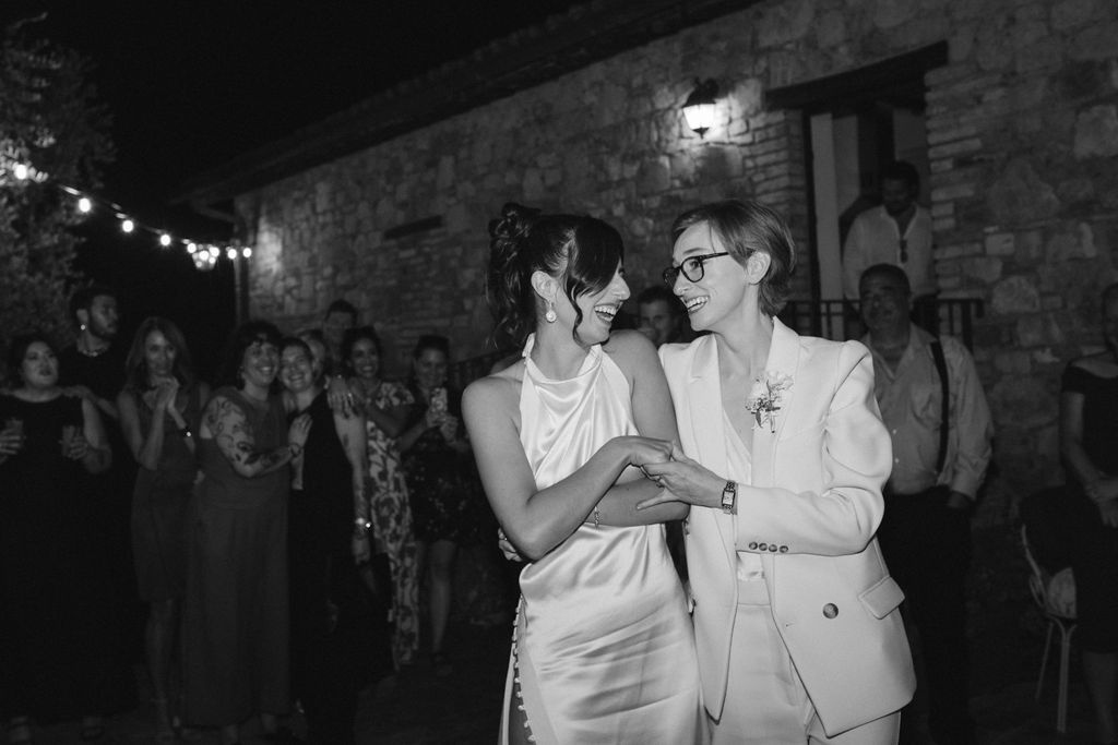 an intimate Italian escape wedding lgbtq wedding reception in an olive tree grove