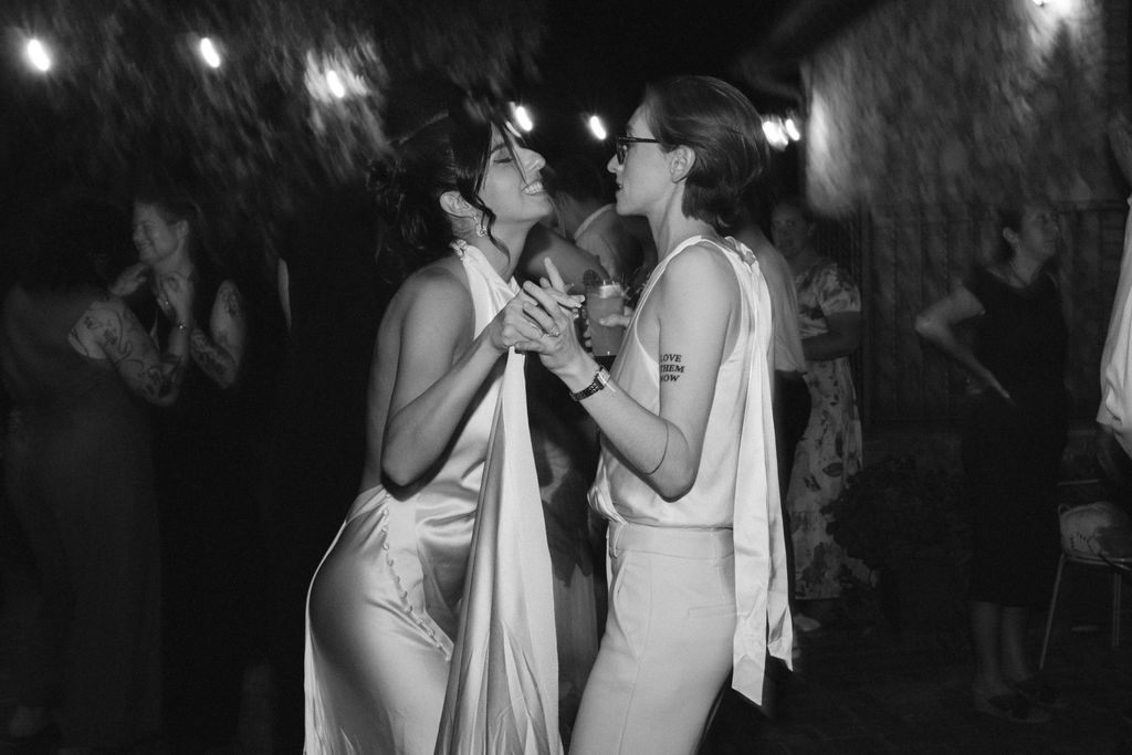 an intimate Italian escape wedding lgbtq wedding reception in an olive tree grove
