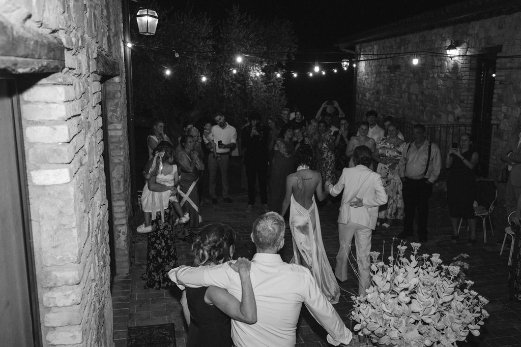 an intimate Italian escape wedding lgbtq wedding reception in an olive tree grove