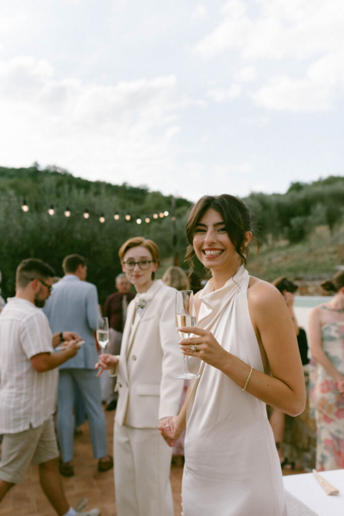 an intimate Italian escape wedding lgbtq wedding reception in an olive tree grove