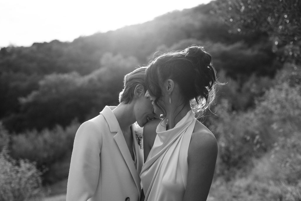 an intimate Italian escape wedding lgbtq wedding reception in an olive tree grove